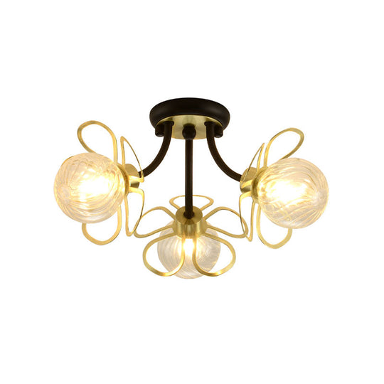 Swirl Crystal Flower Semi Flush Mount Lamp - Minimalist Design With 1/3 Lights Black/Gold Ceiling