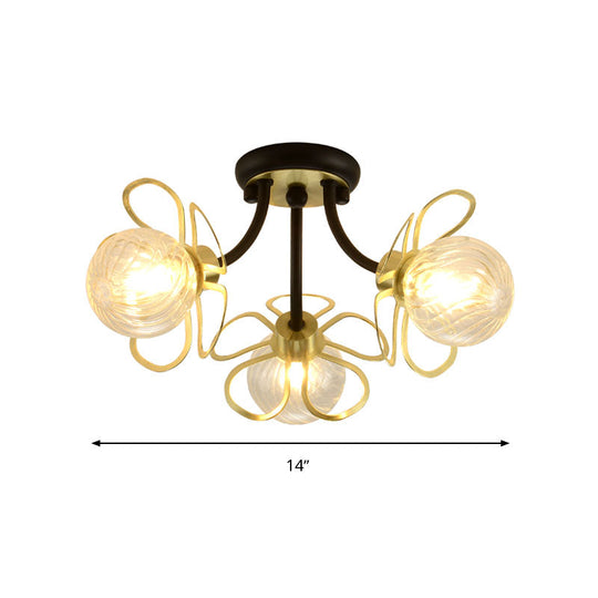 Swirl Crystal Flower Semi Flush Mount Lamp - Minimalist Design with 1/3 Lights - Black/Gold Ceiling Fixture