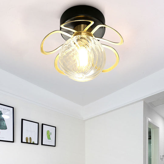 Swirl Crystal Flower Semi Flush Mount Lamp - Minimalist Design with 1/3 Lights - Black/Gold Ceiling Fixture