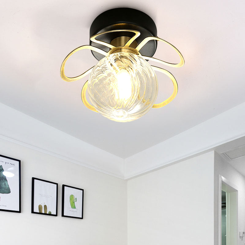 Swirl Crystal Flower Semi Flush Mount Lamp - Minimalist Design With 1/3 Lights Black/Gold Ceiling