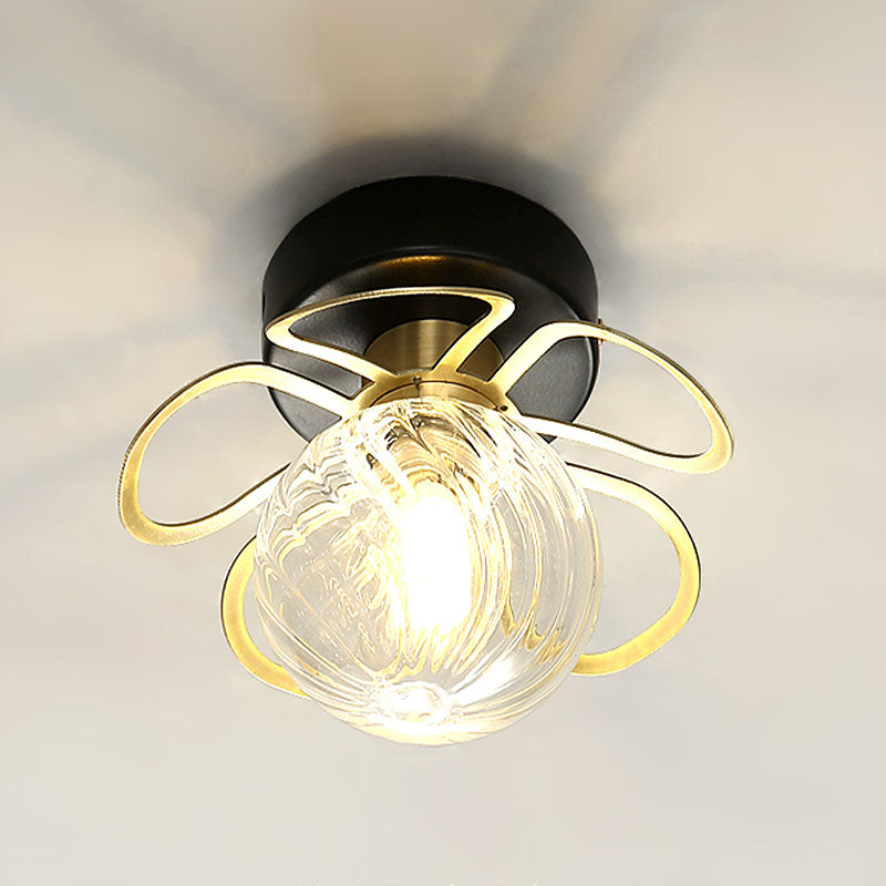 Swirl Crystal Flower Semi Flush Mount Lamp - Minimalist Design with 1/3 Lights - Black/Gold Ceiling Fixture