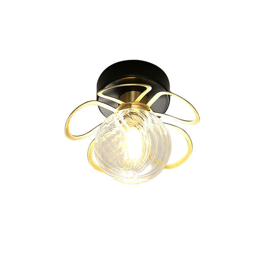 Swirl Crystal Flower Semi Flush Mount Lamp - Minimalist Design with 1/3 Lights - Black/Gold Ceiling Fixture