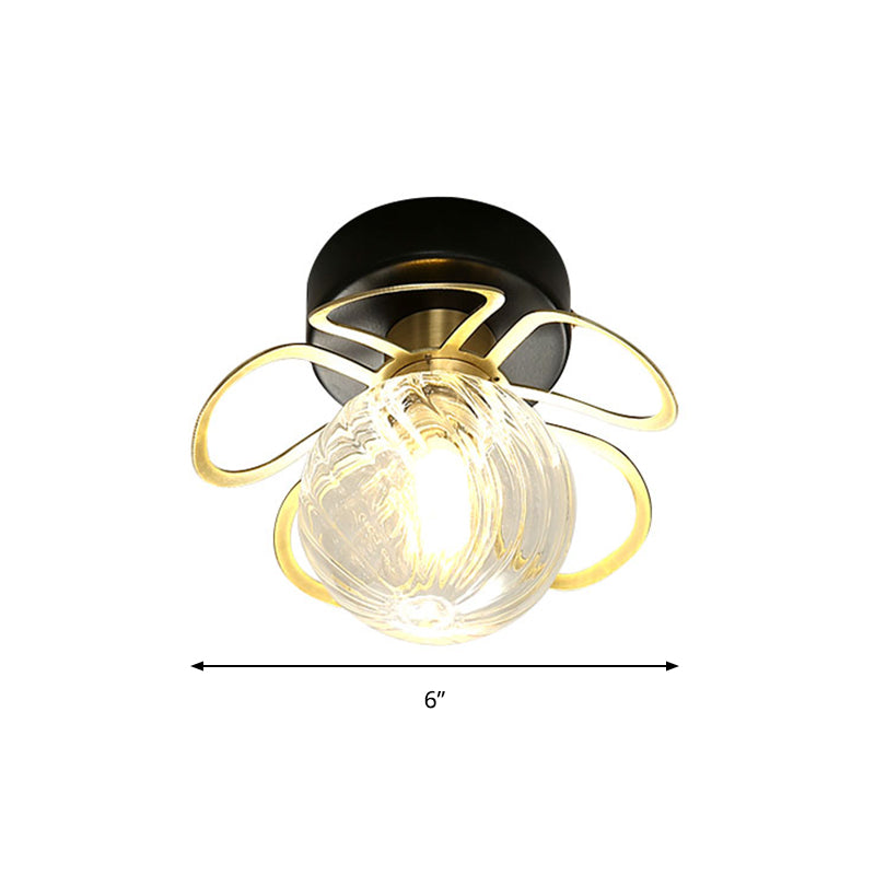 Swirl Crystal Flower Semi Flush Mount Lamp - Minimalist Design with 1/3 Lights - Black/Gold Ceiling Fixture