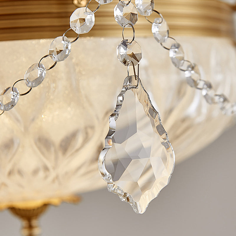 Postmodern Crystal Brass Dome Ceiling Mount Light - Semi Flush Fixture for Dining Room