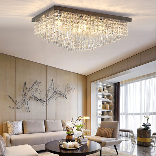 Simple Crystal LED Flush Mount for Living Room - Nickel Rectangle Ceiling Light