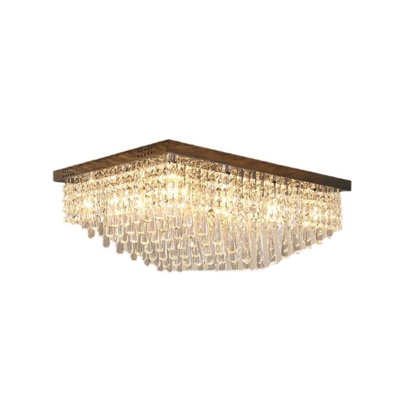 Simple Crystal LED Flush Mount for Living Room - Nickel Rectangle Ceiling Light