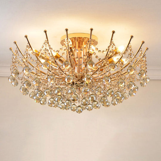 Postmodern Crystal Ball Ceiling Light Fixture - Chrome/Clear/Cognac - 4 Lights - Semi Flush Mount