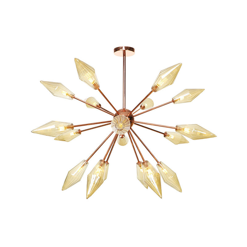 Industrial Diamond Glass Chandelier Lamp With Starburst Design - 9/12/15 Lights 18 / Amber