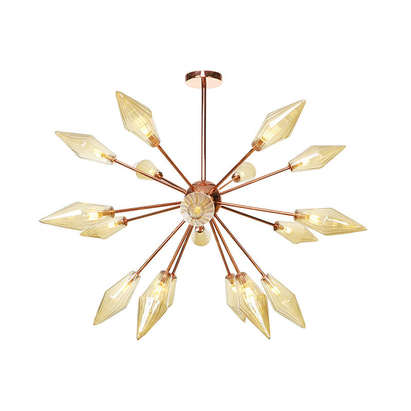 Industrial Diamond Glass Chandelier Lamp With Starburst Design - 9/12/15 Lights 21 / Amber