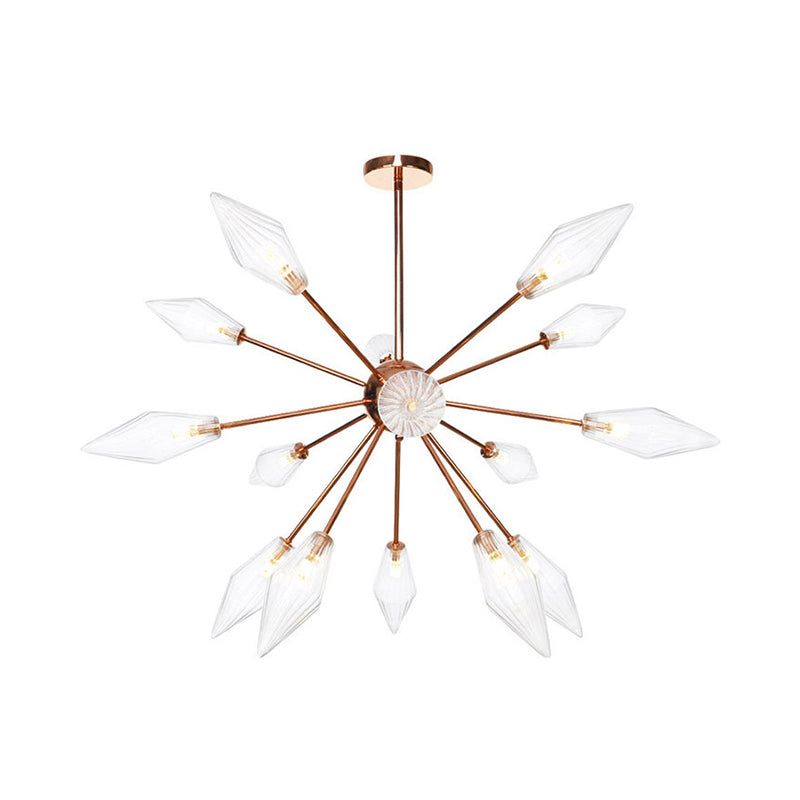 Industrial Diamond Glass Chandelier Lamp - 9/12/15 Lights - Hanging Ceiling Fixture with Starburst Design - Amber/Clear