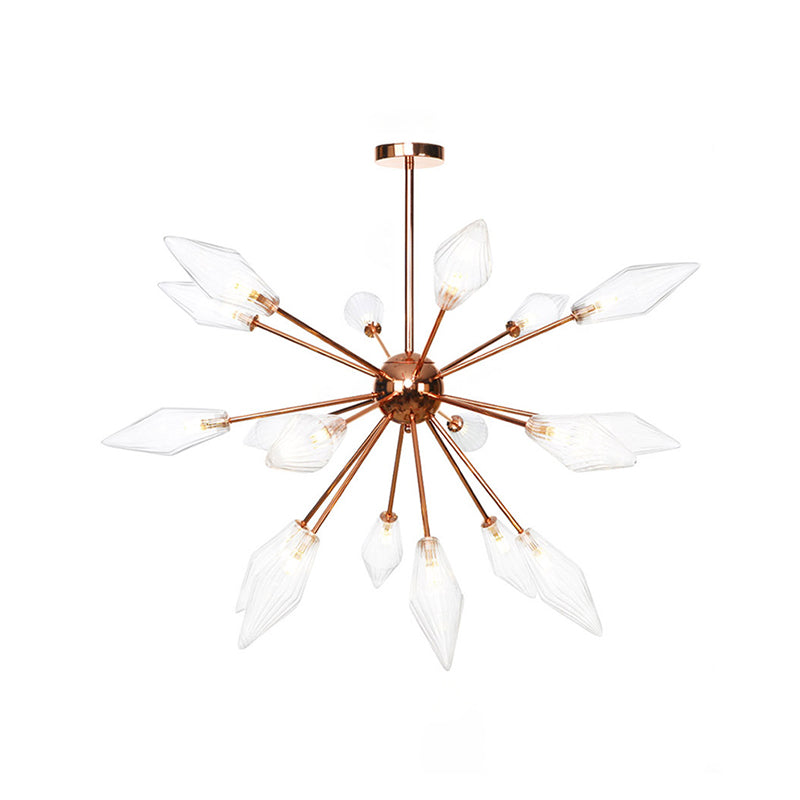 Industrial Diamond Glass Chandelier Lamp - 9/12/15 Lights - Hanging Ceiling Fixture with Starburst Design - Amber/Clear