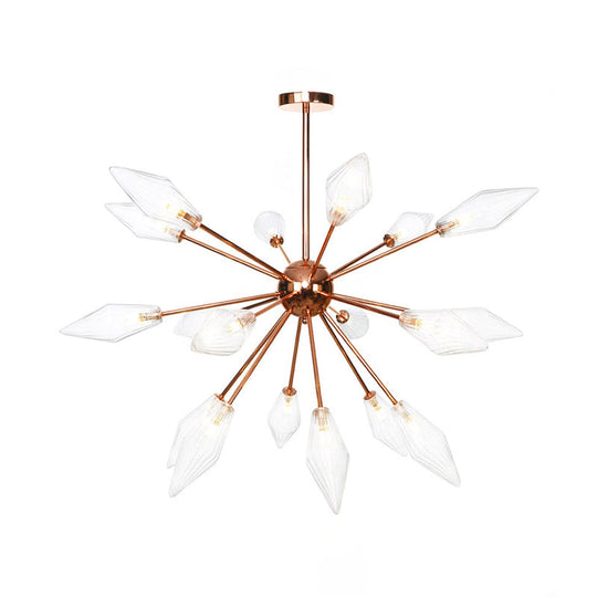 Industrial Diamond Glass Chandelier Lamp - 9/12/15 Lights - Hanging Ceiling Fixture with Starburst Design - Amber/Clear