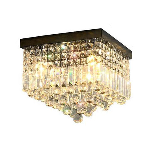 Contemporary Flush Light with Faceted Crystal and 2/4 Heads - Rectangle Corridor Ceiling Mounted Light in Black/White