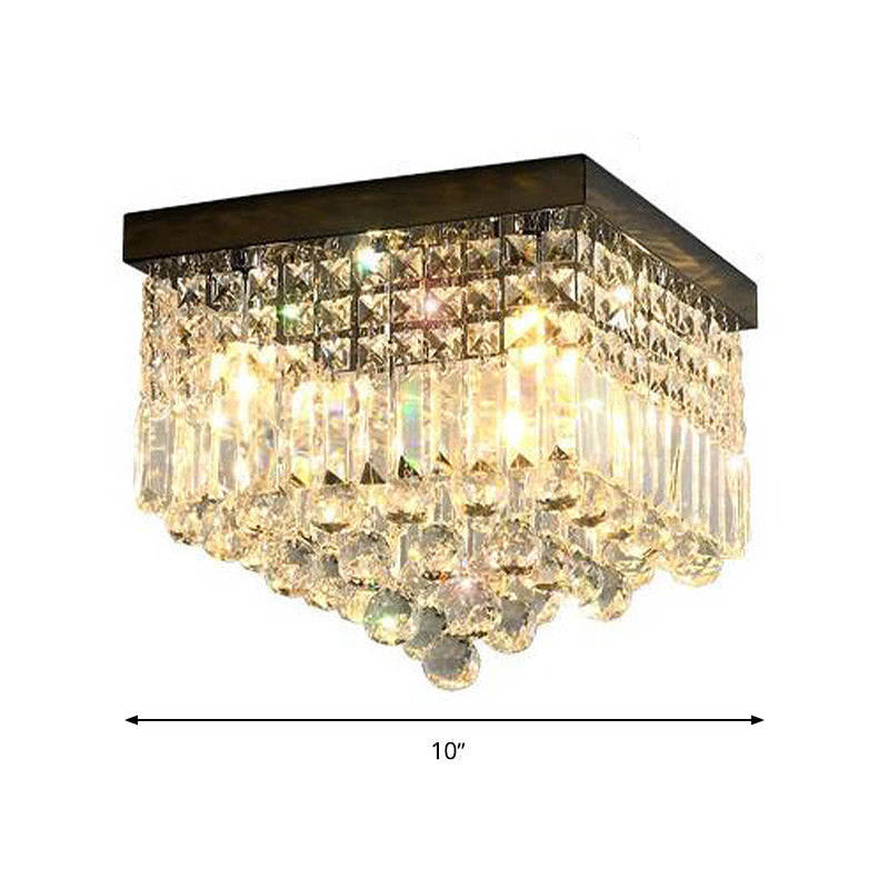 Contemporary Flush Light with Faceted Crystal and 2/4 Heads - Rectangle Corridor Ceiling Mounted Light in Black/White