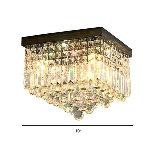 Contemporary Flush Light With Faceted Crystal And 2/4 Heads - Rectangle Corridor Ceiling Mounted In