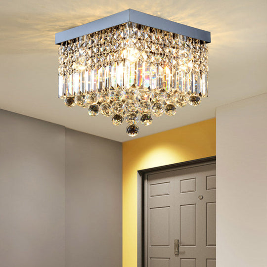 Contemporary Flush Light with Faceted Crystal and 2/4 Heads - Rectangle Corridor Ceiling Mounted Light in Black/White