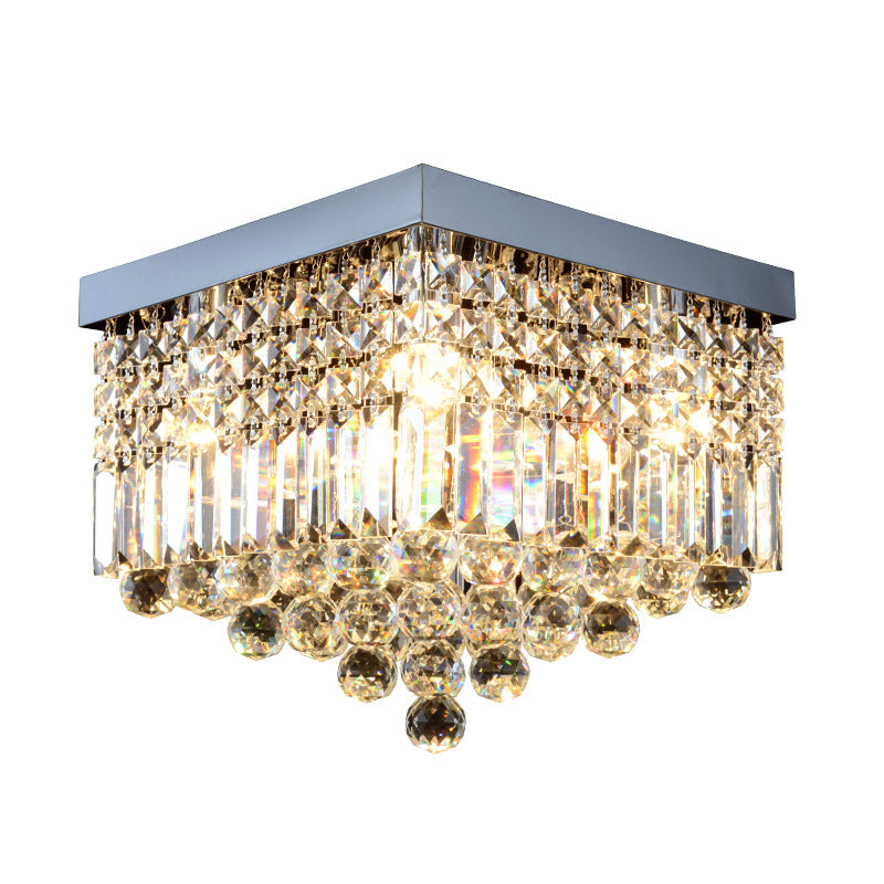 Contemporary Flush Light with Faceted Crystal and 2/4 Heads - Rectangle Corridor Ceiling Mounted Light in Black/White