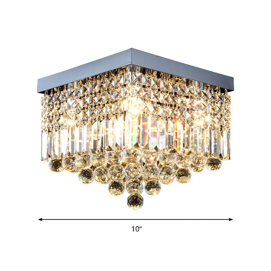 Contemporary Flush Light with Faceted Crystal and 2/4 Heads - Rectangle Corridor Ceiling Mounted Light in Black/White