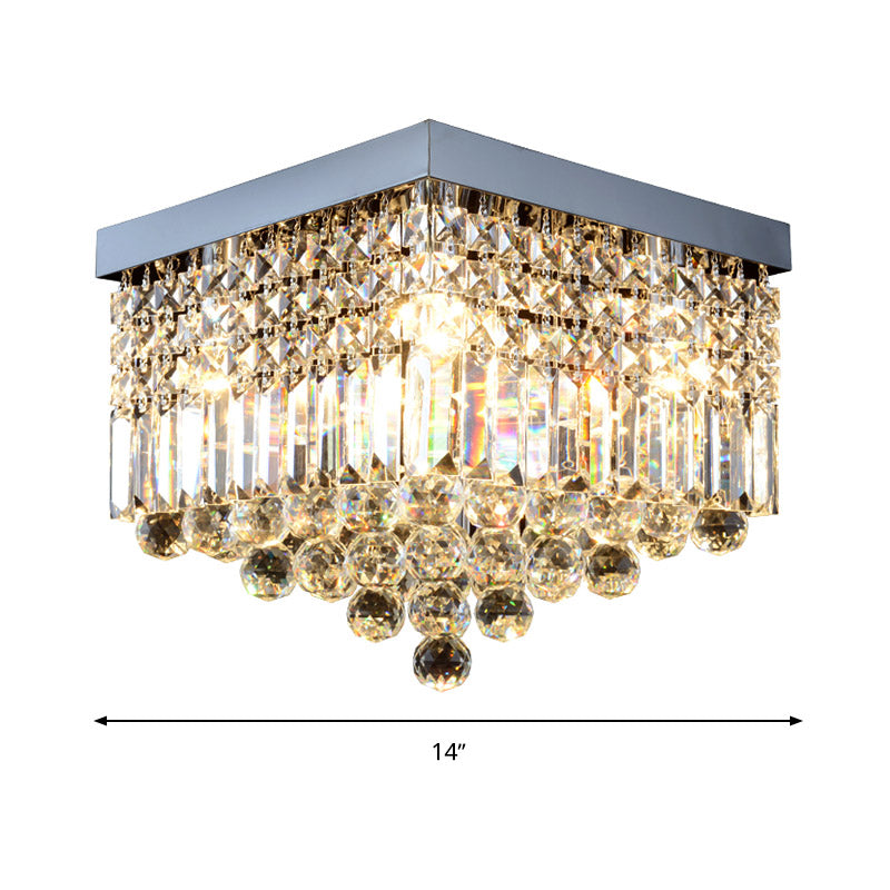 Contemporary Flush Light with Faceted Crystal and 2/4 Heads - Rectangle Corridor Ceiling Mounted Light in Black/White