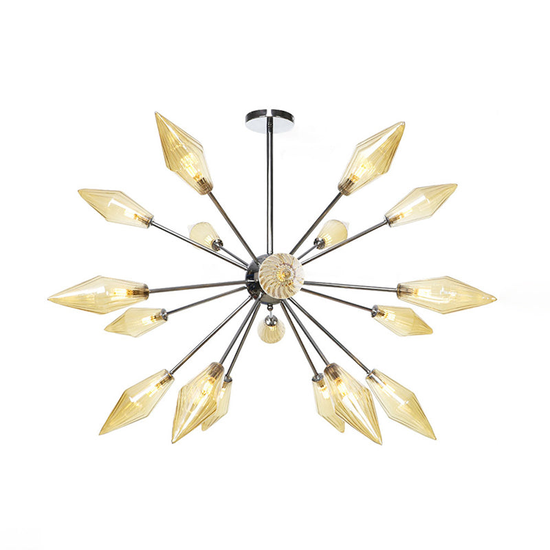 Industrial Amber/Clear Pendant Chandelier with Diamond Glass Shade - 9/12/15 Lights - Living Room Hanging Lamp