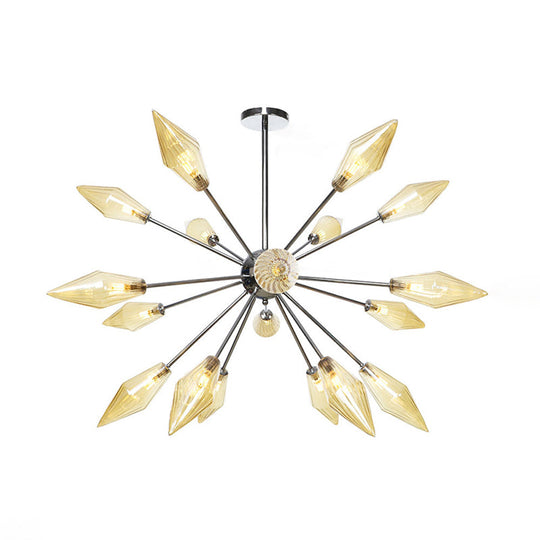 Industrial Amber/Clear Pendant Chandelier with Diamond Glass Shade - 9/12/15 Lights - Living Room Hanging Lamp