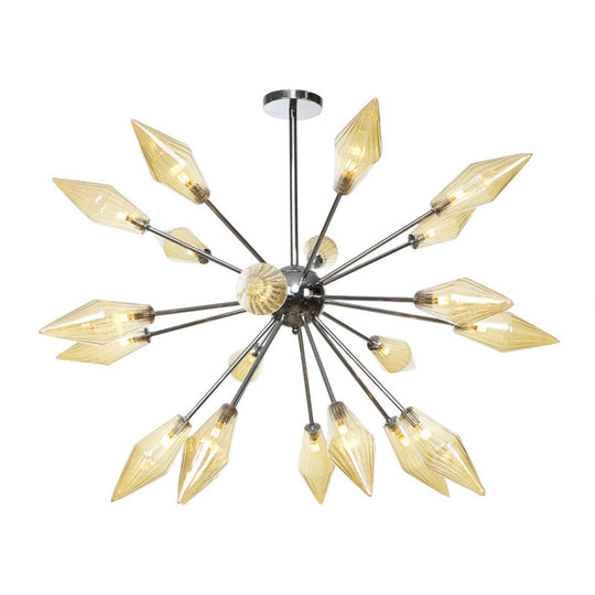 Industrial Amber/Clear Pendant Chandelier with Diamond Glass Shade - 9/12/15 Lights - Living Room Hanging Lamp