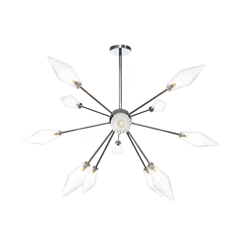 Industrial Amber/Clear Pendant Chandelier Lamp With Diamond Glass Shade - 9/12/15-Light For Living