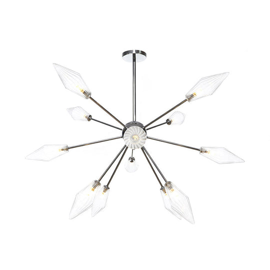 Industrial Amber/Clear Pendant Chandelier Lamp With Diamond Glass Shade - 9/12/15-Light For Living