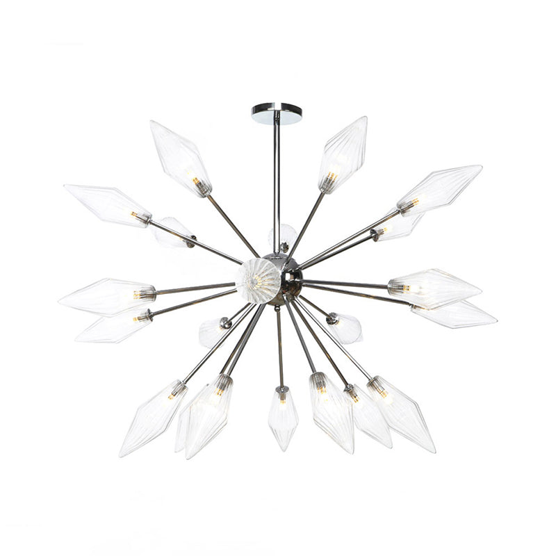 Industrial Amber/Clear Pendant Chandelier Lamp With Diamond Glass Shade - 9/12/15-Light For Living