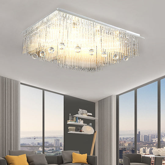 Modern Crystal Rod Rectangle Ceiling Light with 16 Heads – Ideal for Bedroom Flush Mount