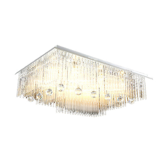 Modern Crystal Rod Rectangle Ceiling Light with 16 Heads – Ideal for Bedroom Flush Mount