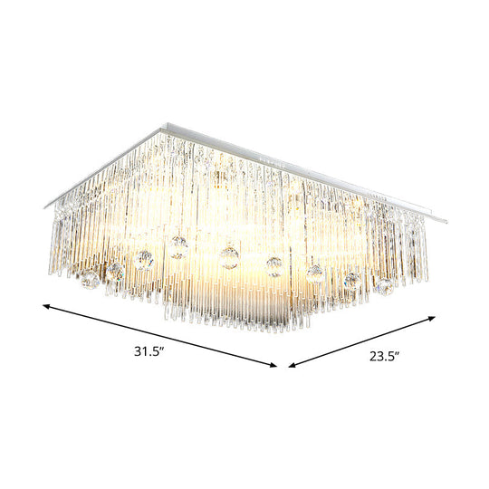 Modern Crystal Rod Rectangle Ceiling Light with 16 Heads – Ideal for Bedroom Flush Mount