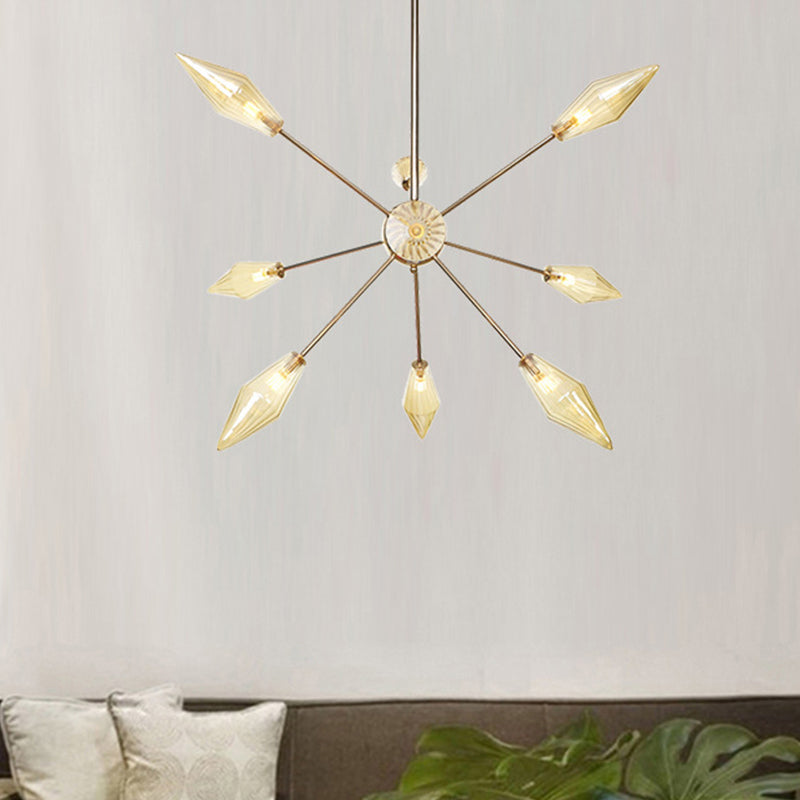 Industrial Stylish Diamond Shape Chandelier Light - 9/12/15-Head Indoor Hanging Fixture with Amber/Clear Glass