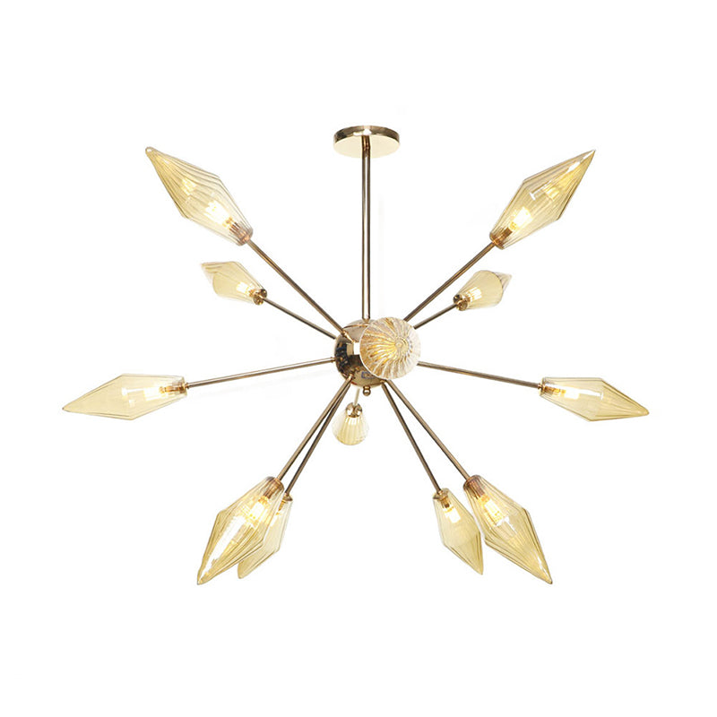 Industrial Stylish Diamond Shape Chandelier Light - 9/12/15-Head Indoor Hanging Fixture with Amber/Clear Glass