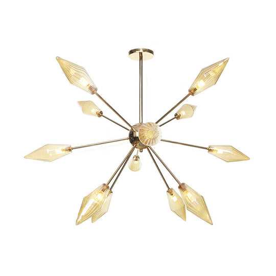 Industrial Stylish Diamond Shape Chandelier Light - 9/12/15-Head Indoor Hanging Fixture with Amber/Clear Glass