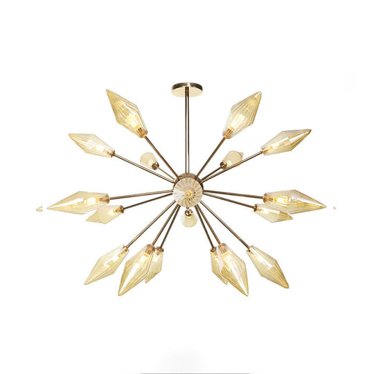 Industrial Stylish Diamond Shape Chandelier Light - 9/12/15-Head Indoor Hanging Fixture with Amber/Clear Glass