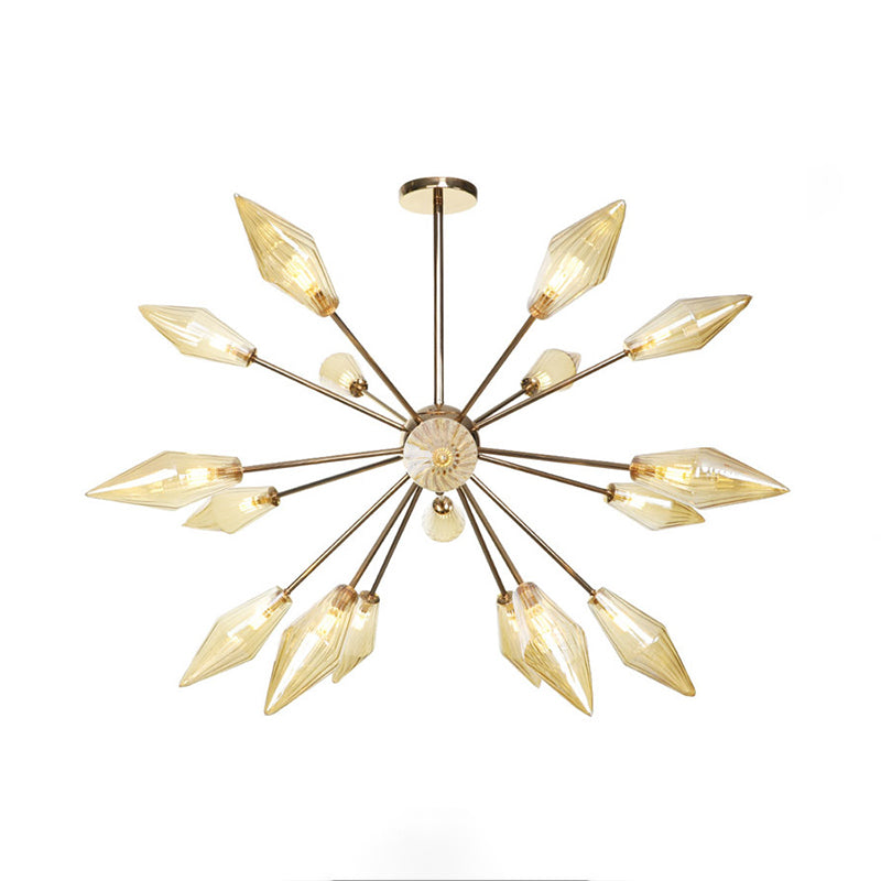 Industrial Stylish Diamond Shape Chandelier Light - 9/12/15-Head Indoor Hanging Fixture with Amber/Clear Glass