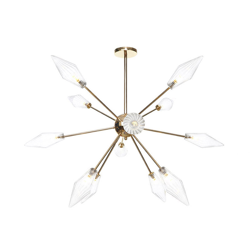 Stylish 9/12/15-Head Diamond Shape Indoor Hanging Chandelier - Amber/Clear Glass Industrial Ceiling