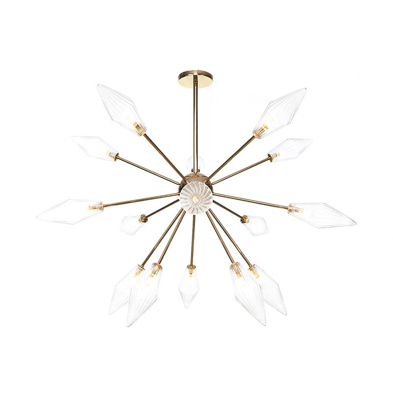 Industrial Stylish Diamond Shape Chandelier Light - 9/12/15-Head Indoor Hanging Fixture with Amber/Clear Glass