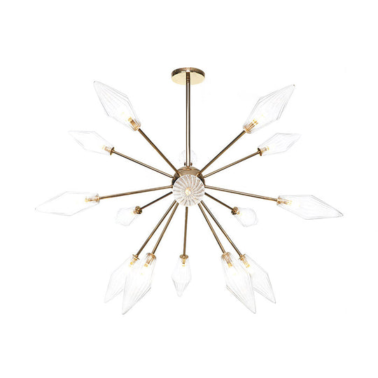 Industrial Stylish Diamond Shape Chandelier Light - 9/12/15-Head Indoor Hanging Fixture with Amber/Clear Glass