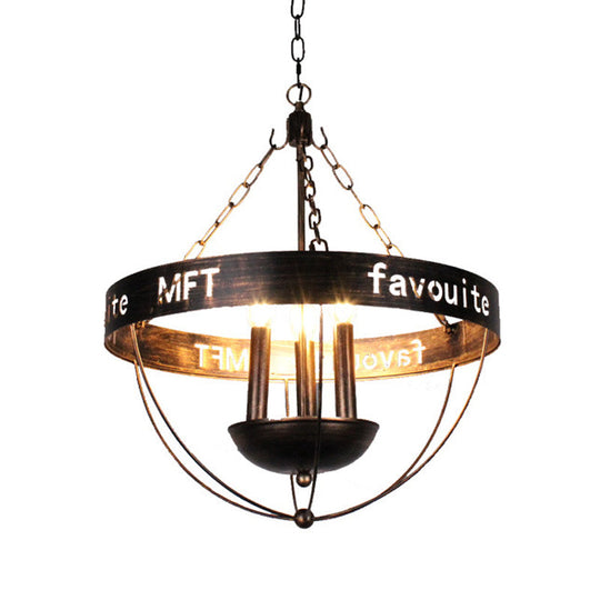 Farmhouse Style Antique Bronze Metal Chandelier - 3-Light Candle Hanging Fixture