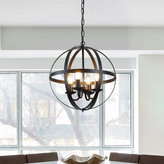 Vintage Black Metal Chandelier - Elegant 4-Bulb Ceiling Pendant For Dining Room Lighting