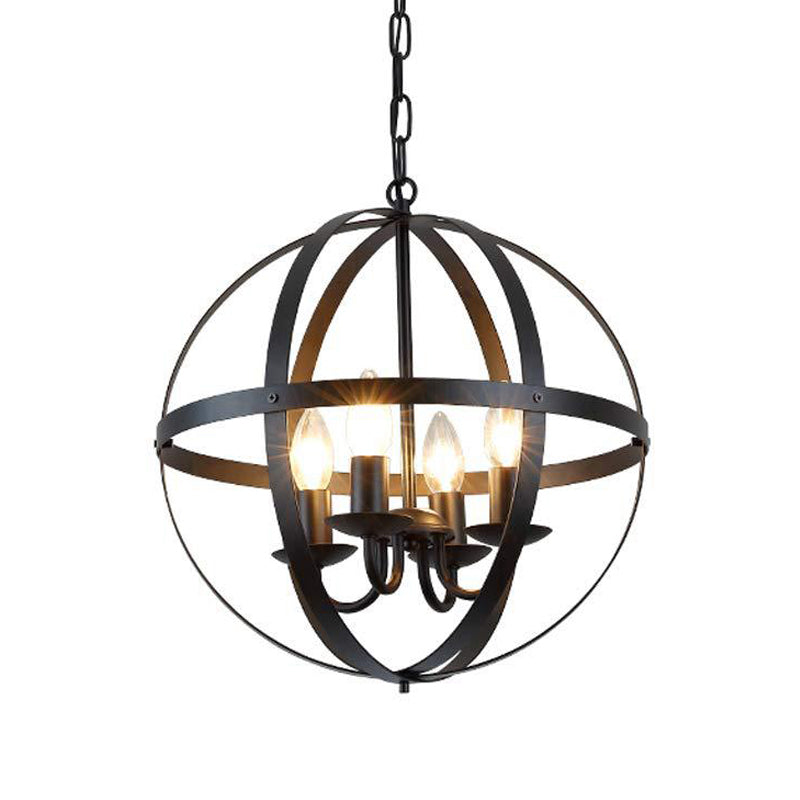 Vintage Black Metal Chandelier - Elegant 4-Bulb Ceiling Pendant For Dining Room Lighting