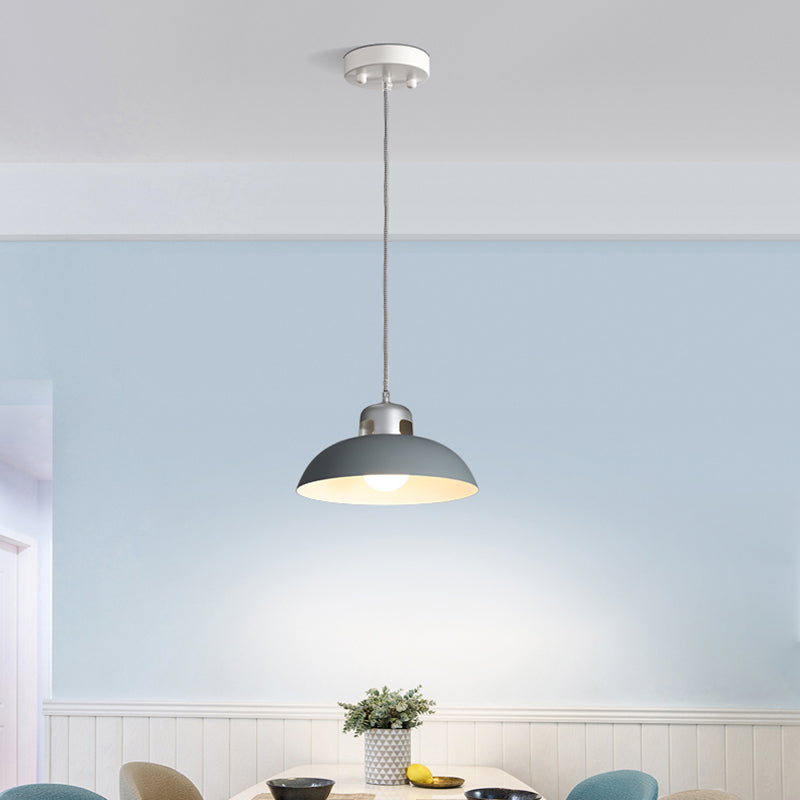 Vintage Metal Hanging Pendant Lamp with Domed Shade - 1 Light for Dining Room - Black/Grey/White