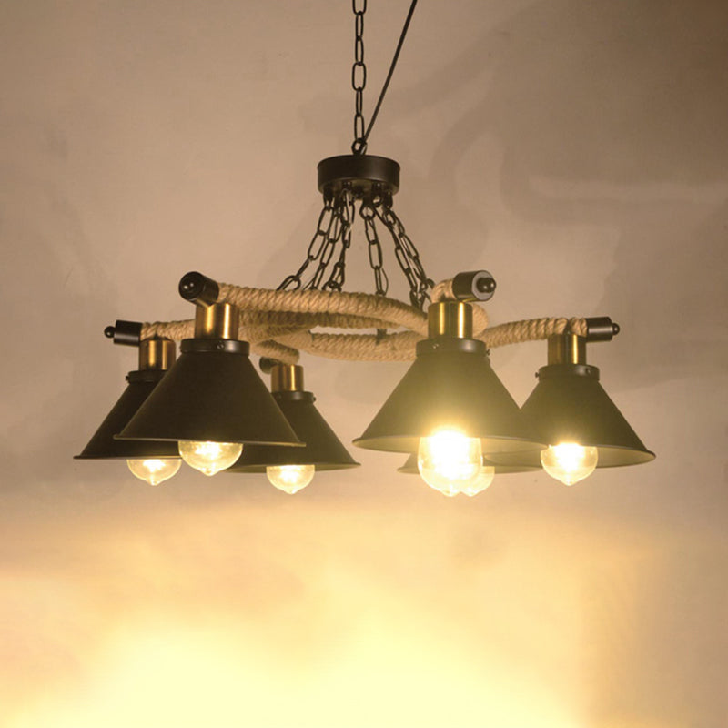 Industrial Metal Cone Chandelier with 3/6 Lights in Black - Living Room Pendant Light