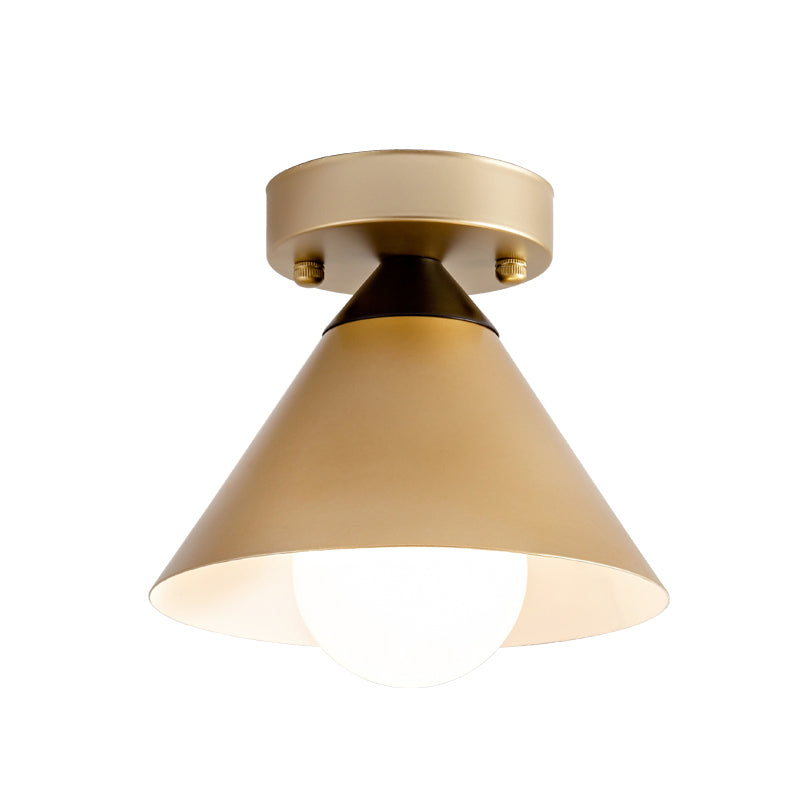 Antique Gold Flush Light with Cone Metal Shade for Corridors