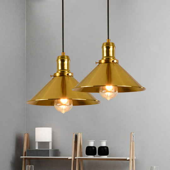 Industrial Style Brass Metal Pendant Light - Conical Dining Room Hanging Lamp