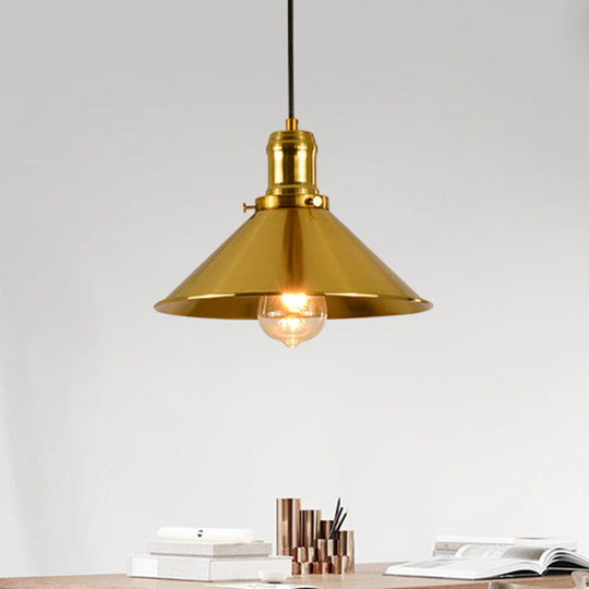 Industrial Style Brass Metal Pendant Light - Conical Dining Room Hanging Lamp