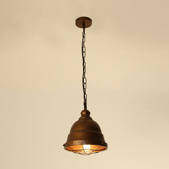 Vintage Metal Caged Ceiling Light - Rustic Dining Room Pendant Lamp