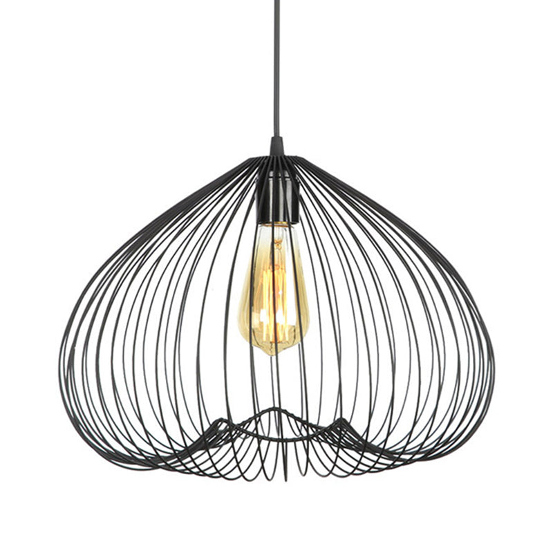 Black Vintage Metal Caged Pendant, 8"/9.5"/12" Wide, 1 Light Hanging Ceiling Fixture